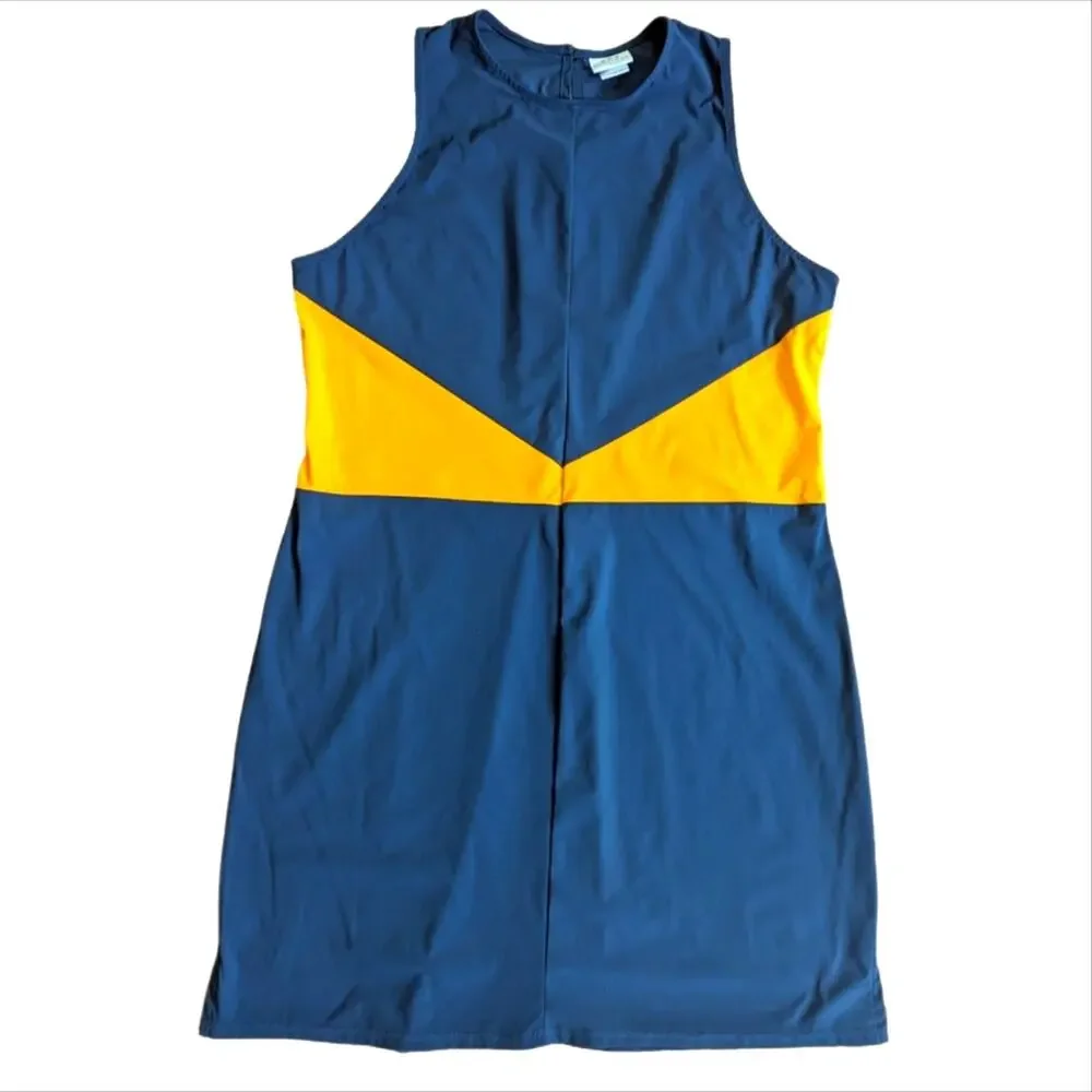 Flagpole Swim NYC Designer Colorblock Navy Yellow Beach Swim Dress Cover Up